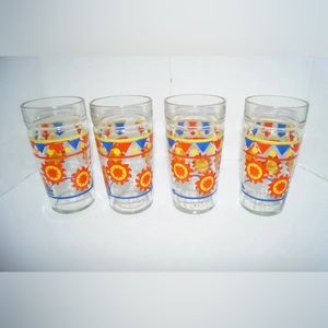 Vintage Anchor Hocking Suny Daze Golden Harvest Glasses; Bright Color & 16 Oz
